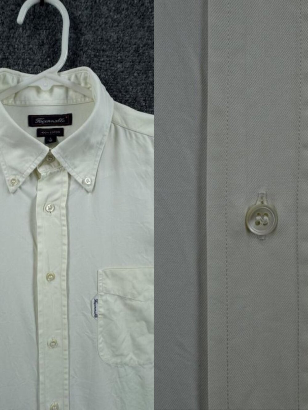 Faconnable Pale Yellow Twill Short Sleeve 16 Button-Down Ivory Logo Cotton Shirt